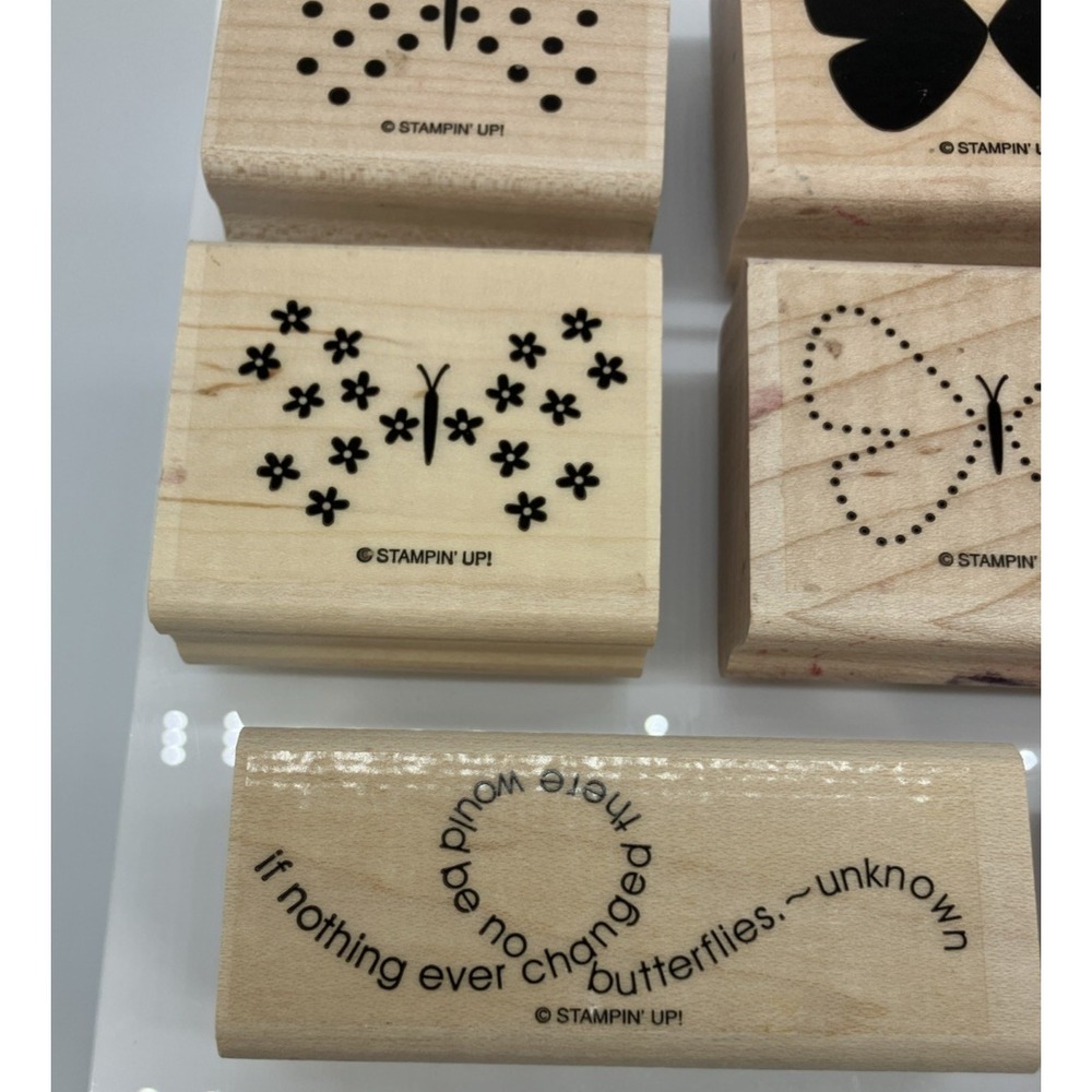 Stampin Up Flight Of The Butterfly Set of 10 Wood Stamps Happy Thank You Flower - Picture 7 of 11